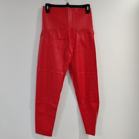 Red Faux Leather High Waist Leggings Hook and Eye Closure Women's 2XL - Picture 6 of 13